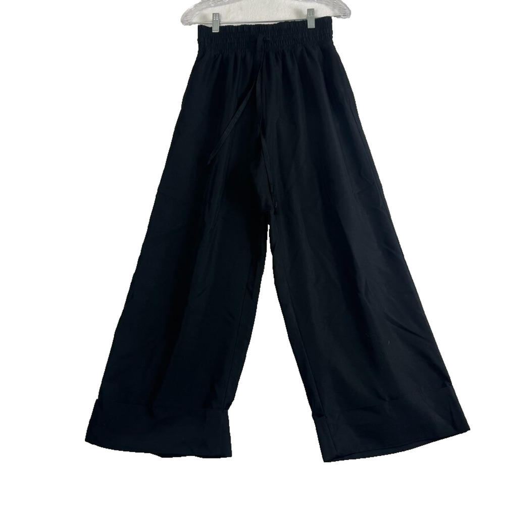 Open Edit Pants Women's Size S Palazzo Black High Rise Wide-Leg Flowy Elastic
